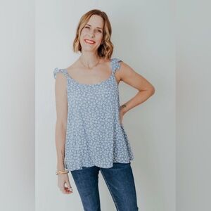 Ruffled Blue and White Sleeveless Tank Top